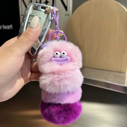 Fendiz Pompom Clown Keychain Plushies Plush Stuffed Sausage Big Mouth Colorful Rabbit Furry Pendant Backpack Decor Fendiz