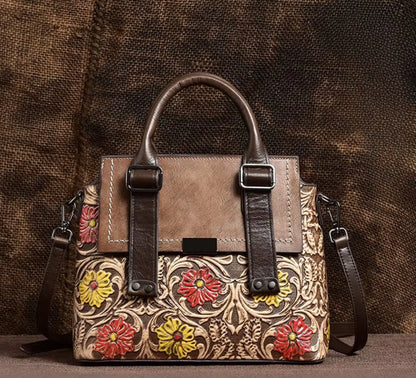 New Fendiz Genuine Leather Handbag  Handmade Vintage Satchel Retro Cowhide Crossbody Purse Hobo Bags Fendiz