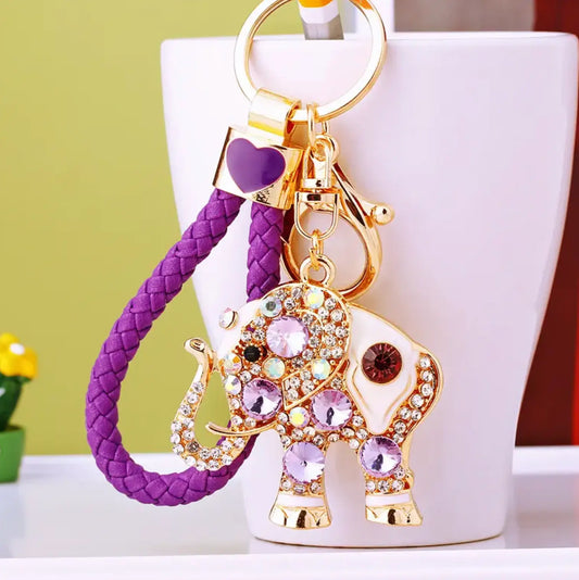 Cute Metal Elephant Keychain with Crystal Rhinestone Bag Keychain - Fendiz