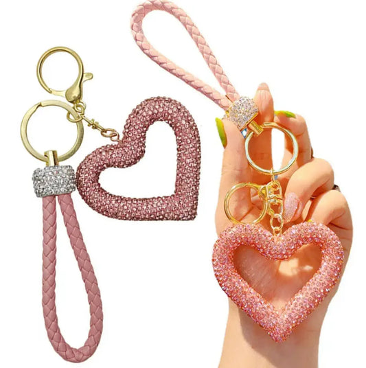 New Rhinestones Heart Keychains Pendant Accessories Cute Diamond Bling - Fendiz
