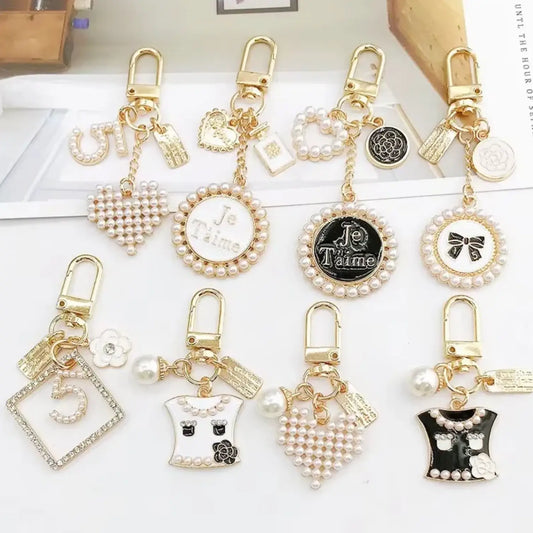 Diamond Keychain Perfume Bottle Bow Pearl Diy Bling Bag Pendant Charm Heart - Fendiz