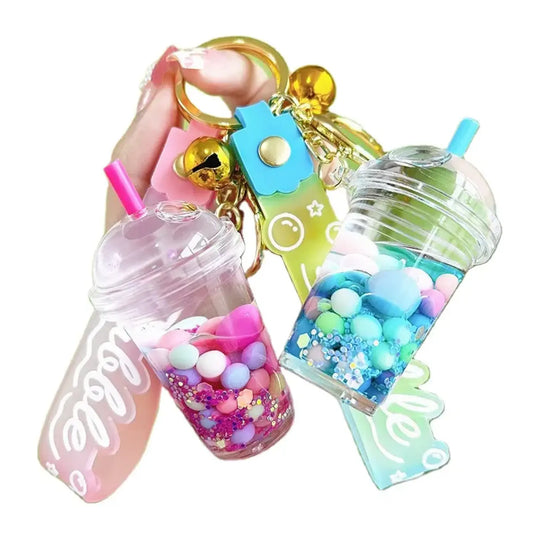 Colorful Boba Milk Tea Liquid Keychains Cute Floating Bubble for Car Pendant Bag Acrylic - Fendiz