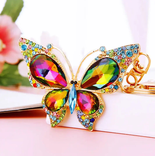 Cute Butterfly Keychain Sparkling Rhinestone Crystal And Charm Pendant - Fendiz