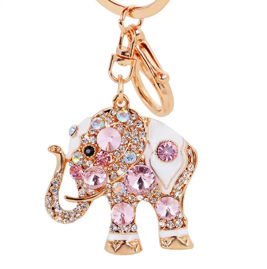 Purse Charm Rhinestone Crystal Keychains Lucky Crystal Elephant Colorful Opal - Fendiz