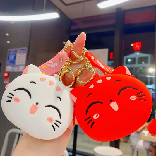 Maneki Neko Cat Silicone Bag Charm Mini Cash Bags Headphones Kawaii - Fendiz