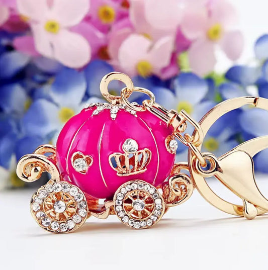 Crystal Pumpkin Car Cartoon Alloy Keychains Princess Carriage Rhinestone Metal - Fendiz
