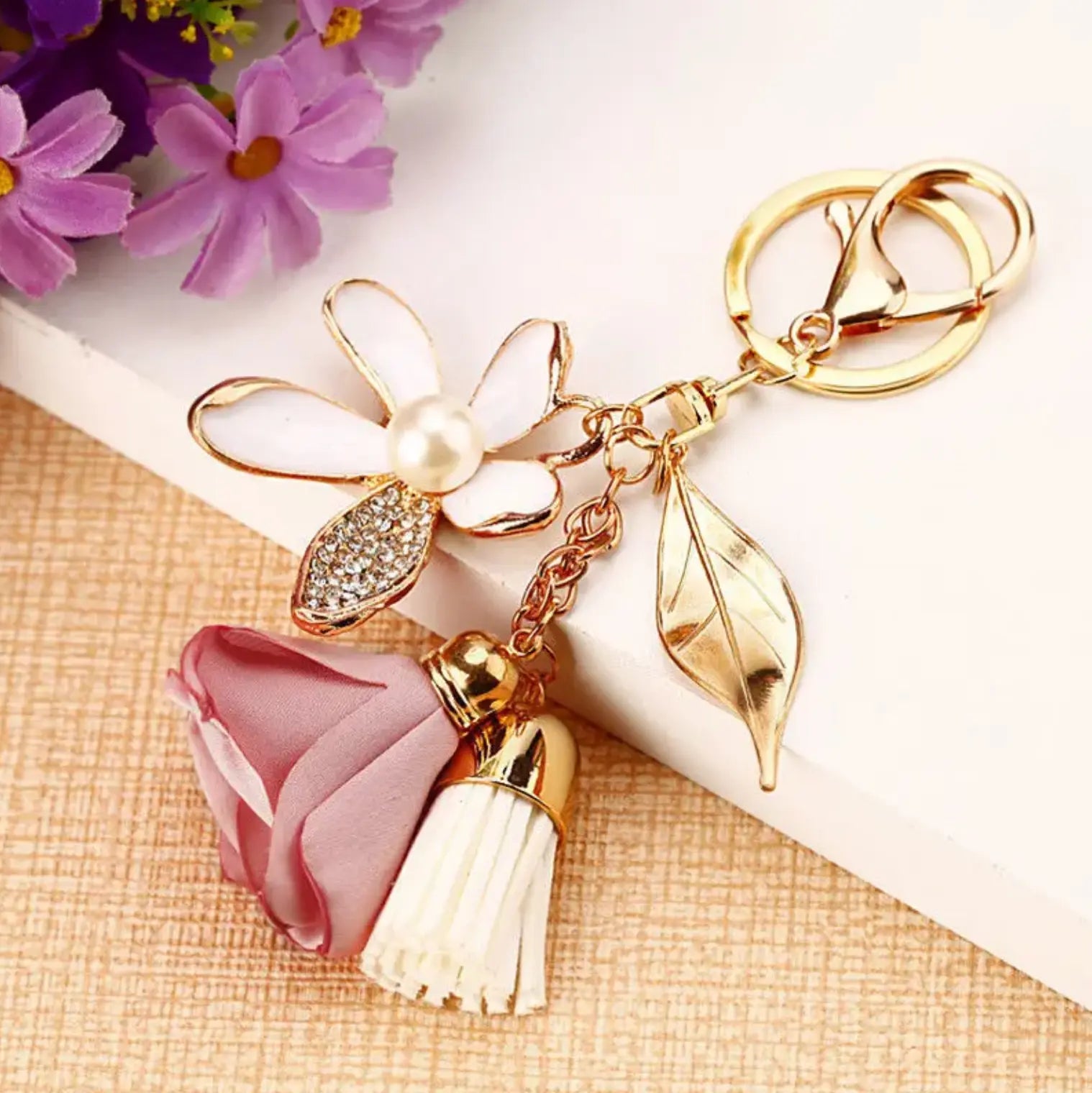 Zinc Alloy Metal Keychains 3D Tulip Key Chain Luxury Rhinestone Keychain Fendiz