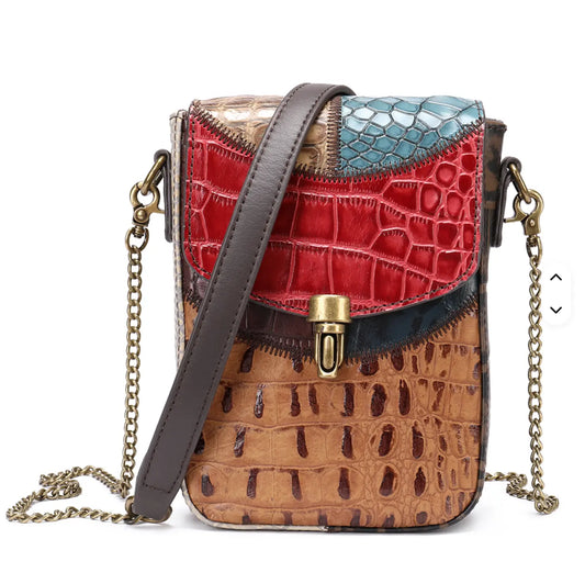 Fendiz Westal Retro Stitching Crossbody Bag Ladies Purses Mobile Phone Bag Genuine Leather Messenger Bags Fendiz
