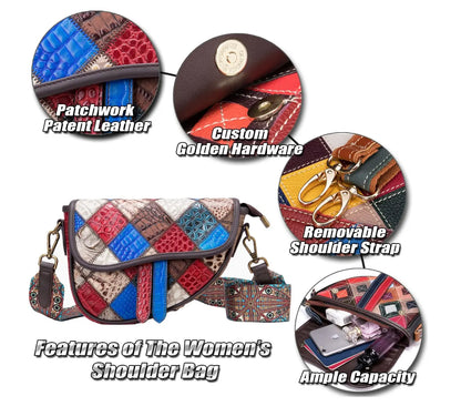 Patchwork Crossbody Bag Unique Genuine Leather Shoulder Bag Phone Purse with Shoulder Strap, Colorful Fendiz