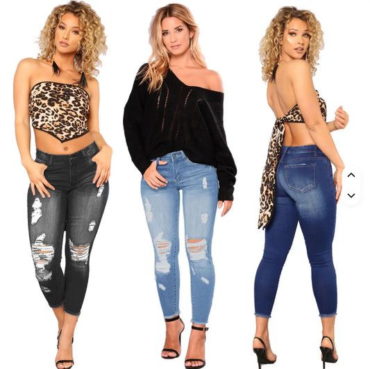 New Fendiz Women Skinny Ripped Jeans Stretch Distressed Destroyed Denim Pants Fendiz