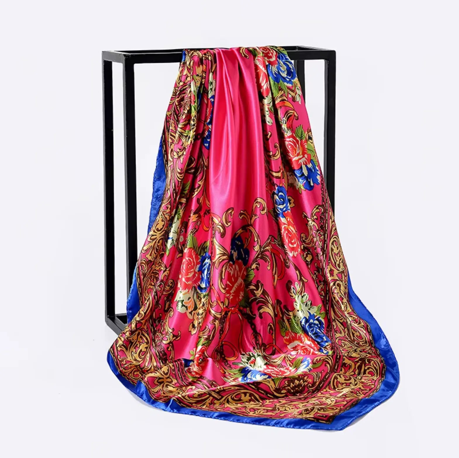 Fendiz Vintage Silk Square Scarf Luxury Twill Foulard Hijab 35"x 35" Satin Scarves Ladies Bandanas Fendiz