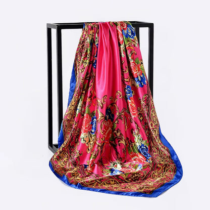 Fendiz Vintage Silk Square Scarf Luxury Twill Foulard Hijab 35"x 35" Satin Scarves Ladies Bandanas Fendiz