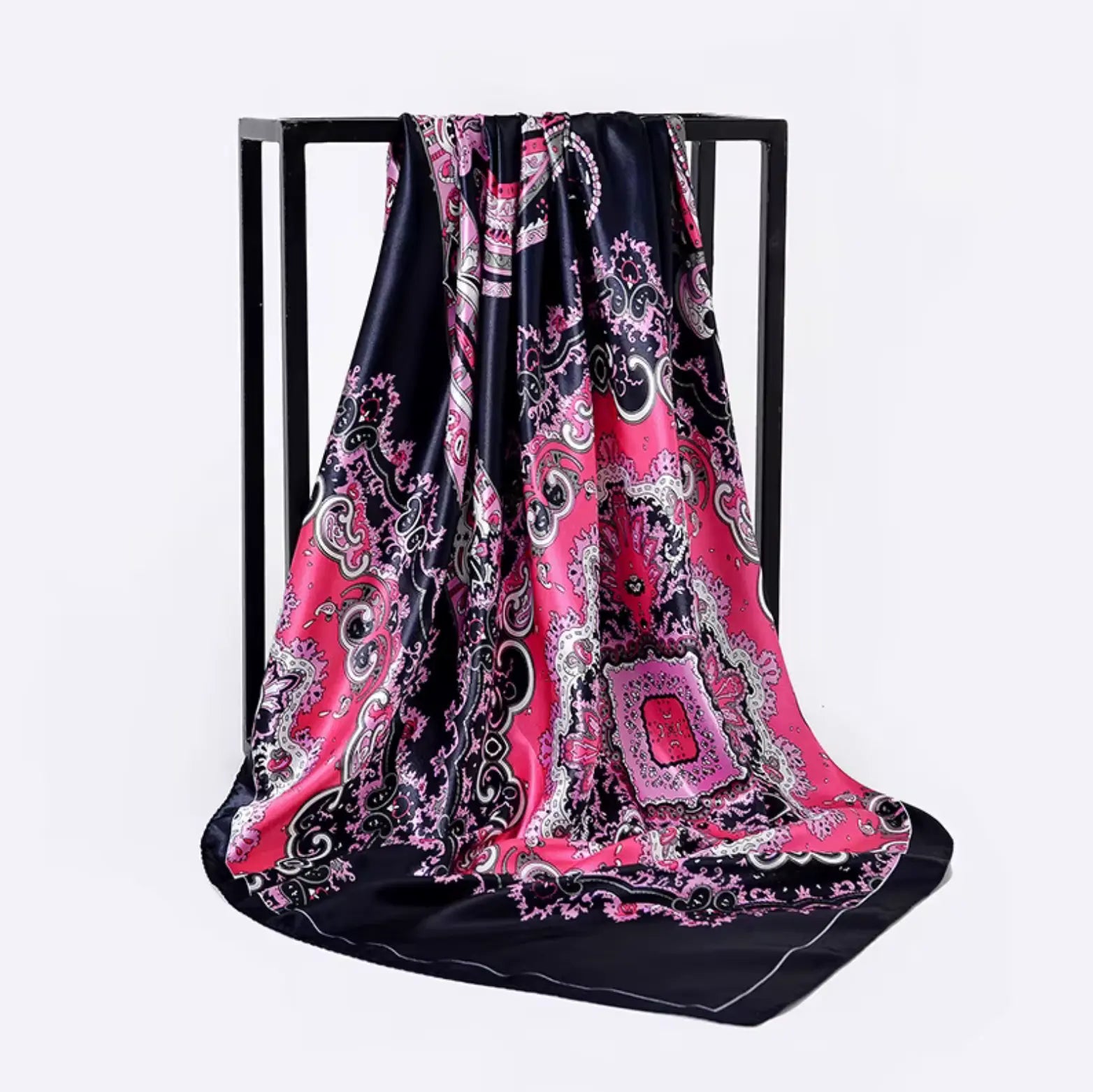 Fendiz Vintage Silk Square Scarf Luxury Twill Foulard Hijab 35"x 35" Satin Scarves Ladies Bandanas Fendiz