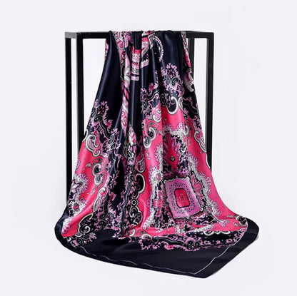 Fendiz Vintage Silk Square Scarf Luxury Twill Foulard Hijab 35"x 35" Satin Scarves Ladies Bandanas Fendiz