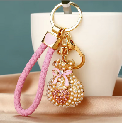 Fendiz Cute Creative Alloy Crystal Heart Shape Keychain