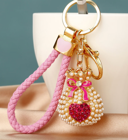 Fendiz Cute Creative Alloy Crystal Heart Shape Keychain