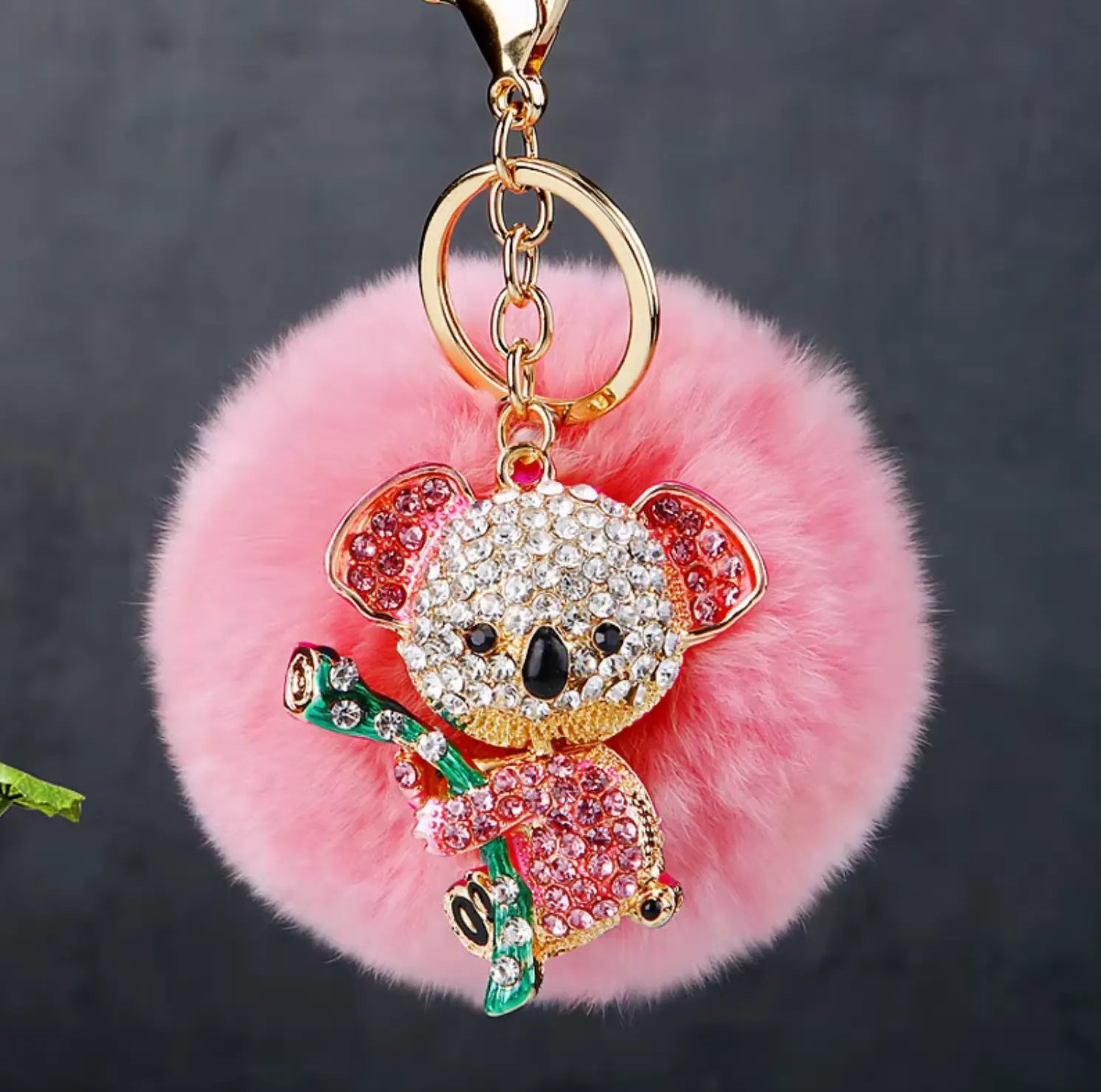 Fendiz Koala Bear keychain with diamond crystal rhinestones hand-glued crystals metal ring for keys bag phone car