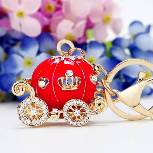 Crystal Pumpkin Car Cartoon Alloy Keychains Princess Carriage Rhinestone Metal