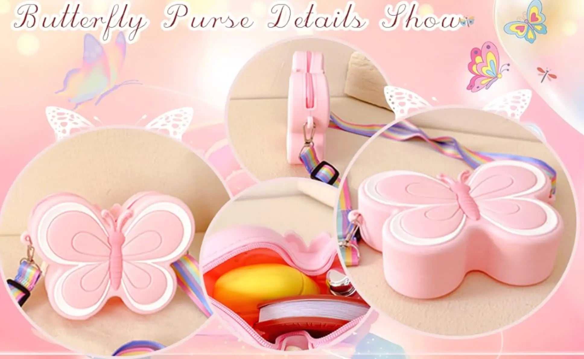 New Cute Kid Kawaii Girl Mini Small Butterfly Silicone Round Coin Wallet Pouch Purse With Zipper - Fendiz