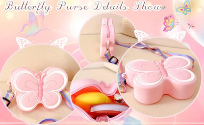 New Cute Kid Kawaii Girl Mini Small Butterfly Silicone Round Coin Wallet Pouch Purse With Zipper - Fendiz
