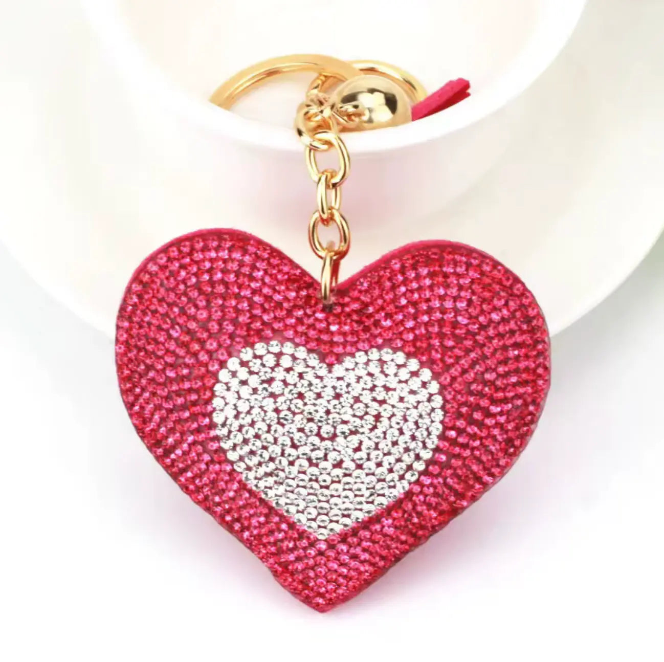 New Fendiz Fashionable two-color heart-shaped tassel rhinestone keychain Fendiz