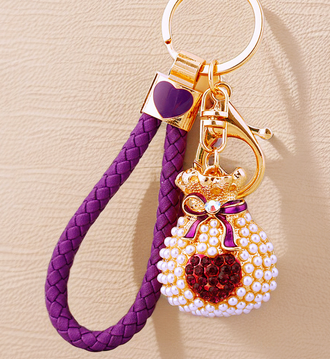 Fendiz Cute Creative Alloy Crystal Heart Shape Keychain