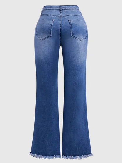 Women's Floral Embroidery Flared Jeans High Waist Bell Bottom Denim Pant Fringe Hem Embroidered Trousers Casual Daily Streetwear