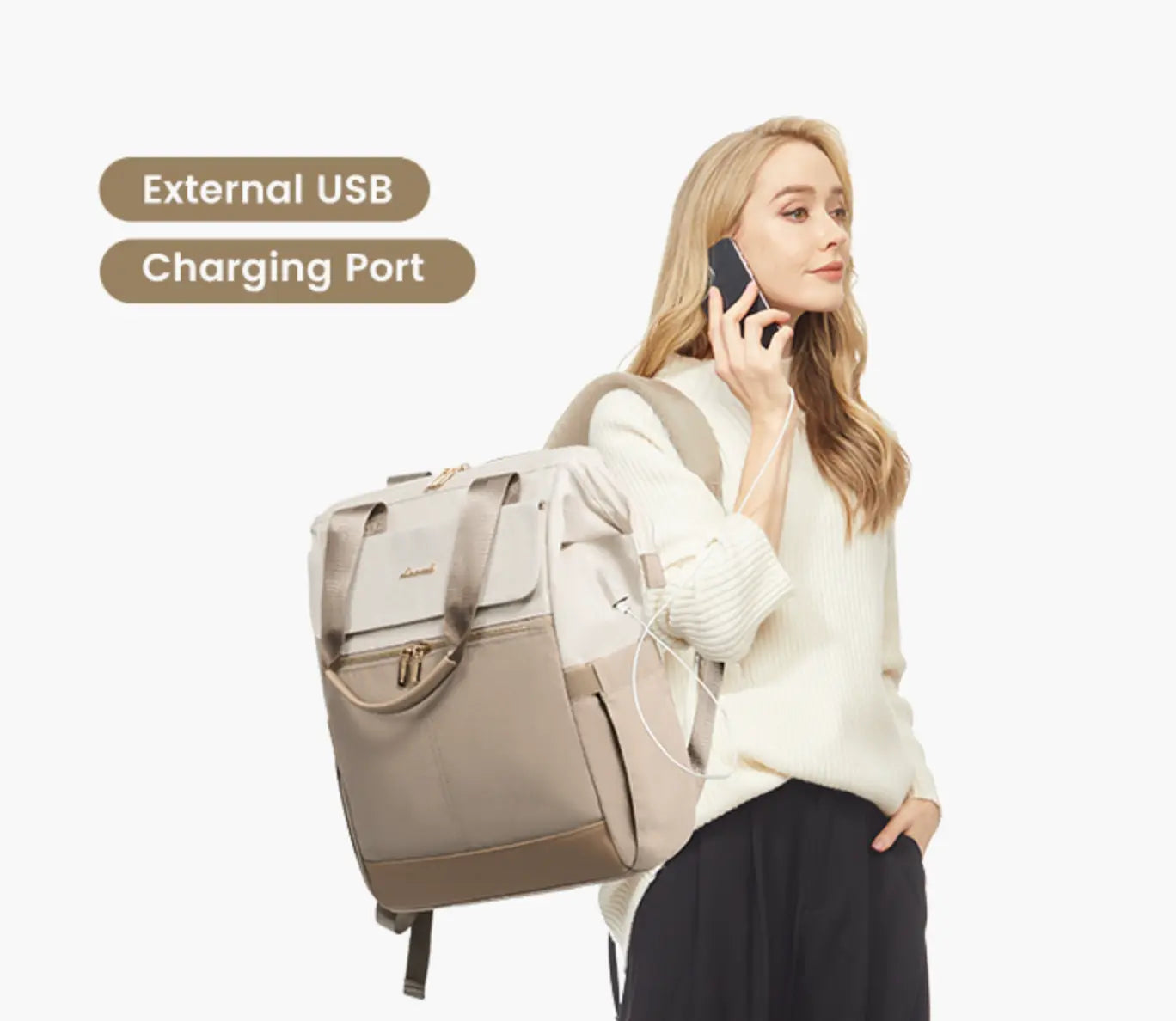 New Fendiz Lovevook Backpack for Women, 15.6 Inch Work Laptop Bag with USB Port, Waterproof Travel Computer Backpack with Organizer Bag