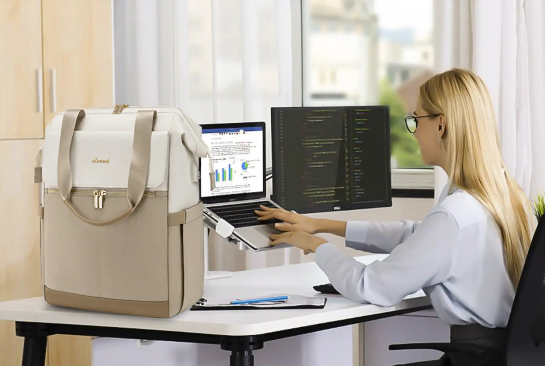 New Fendiz Lovevook Backpack for Women, 15.6 Inch Work Laptop Bag with USB Port, Waterproof Travel Computer Backpack with Organizer Bag