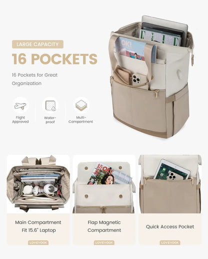 New Fendiz Lovevook Backpack for Women, 15.6 Inch Work Laptop Bag with USB Port, Waterproof Travel Computer Backpack with Organizer Bag