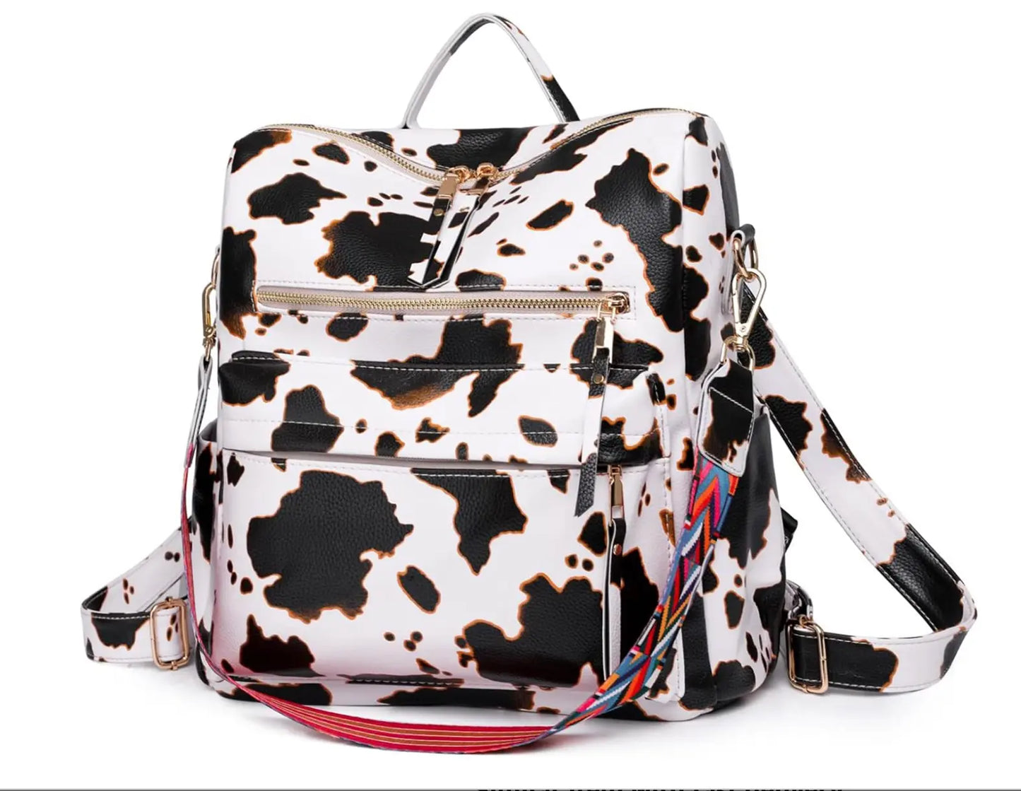 New Fendiz Vintage backpack Rucksack Convertible Shoulder Bag Travel Daypack, Cow Pattern