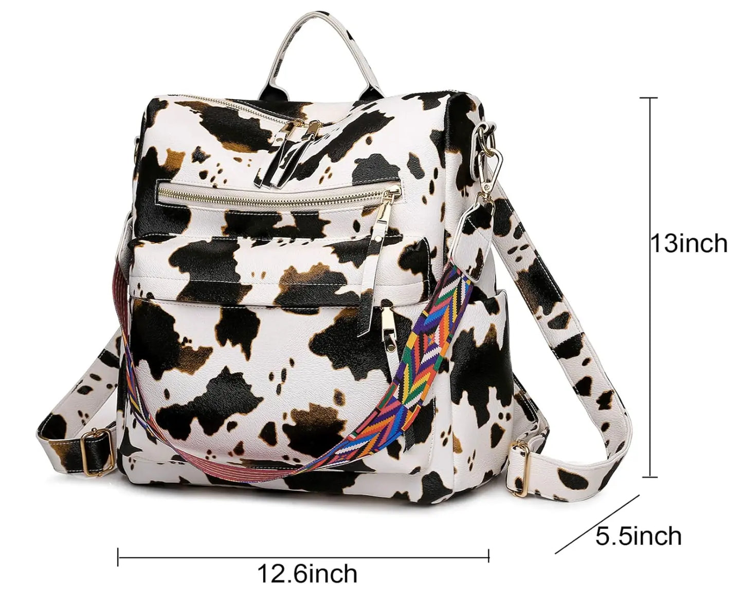 New Fendiz Vintage backpack Rucksack Convertible Shoulder Bag Travel Daypack, Cow Pattern