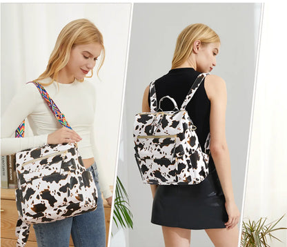 New Fendiz Vintage backpack Rucksack Convertible Shoulder Bag Travel Daypack, Cow Pattern