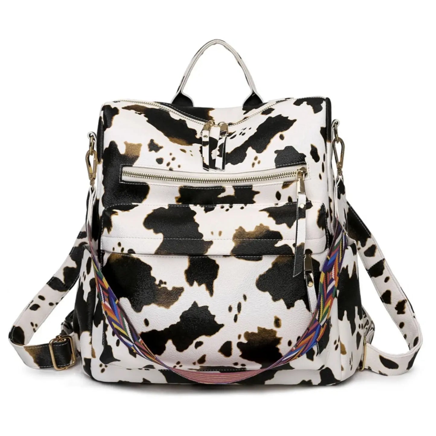 New Fendiz Vintage backpack Rucksack Convertible Shoulder Bag Travel Daypack, Cow Pattern