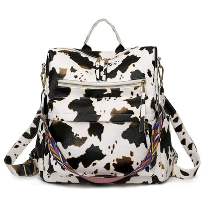 New Fendiz Vintage backpack Rucksack Convertible Shoulder Bag Travel Daypack, Cow Pattern