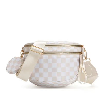 fashionable fanny pack Belt Bum Bag Double Zipper Fanny Pack Plaid Sling Bags