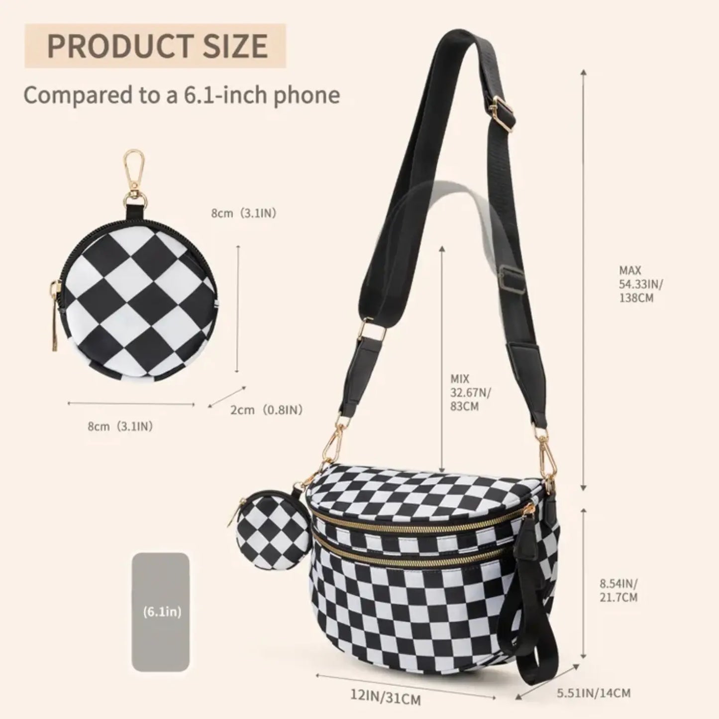 fashionable fanny pack Belt Bum Bag Double Zipper Fanny Pack Plaid Sling Bags