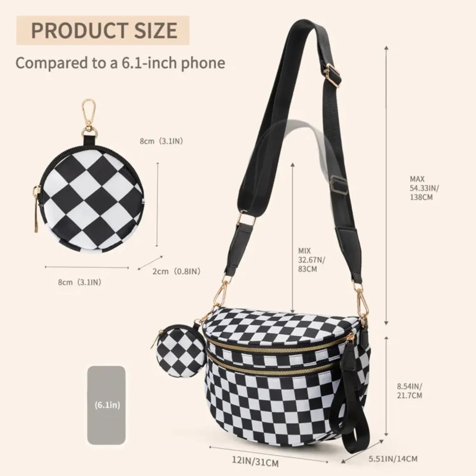 fashionable fanny pack Belt Bum Bag Double Zipper Fanny Pack Plaid Sling Bags
