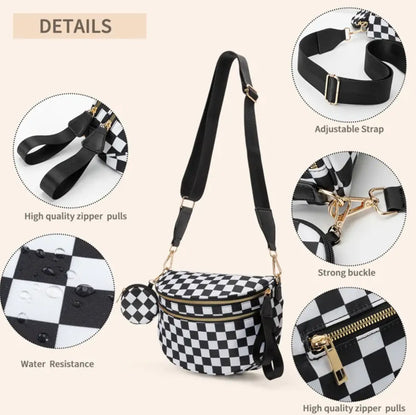 fashionable fanny pack Belt Bum Bag Double Zipper Fanny Pack Plaid Sling Bags
