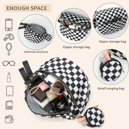 fashionable fanny pack Belt Bum Bag Double Zipper Fanny Pack Plaid Sling Bags