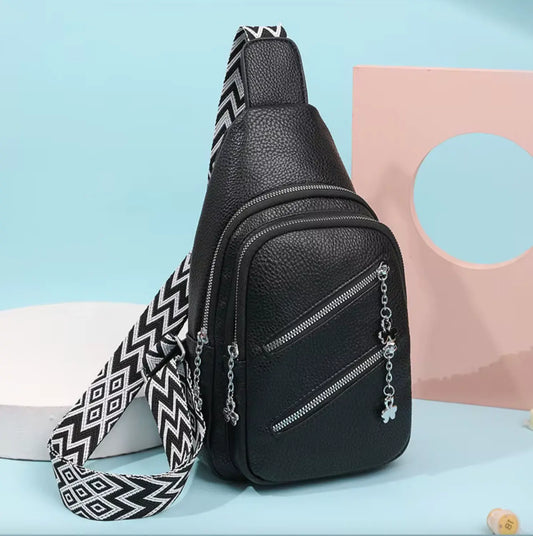 Fendiz Sling Bag Cross Body Bag Trendy Leather Crossbody Purse Chest Bag with Adjustable Guitar Strap for Travel