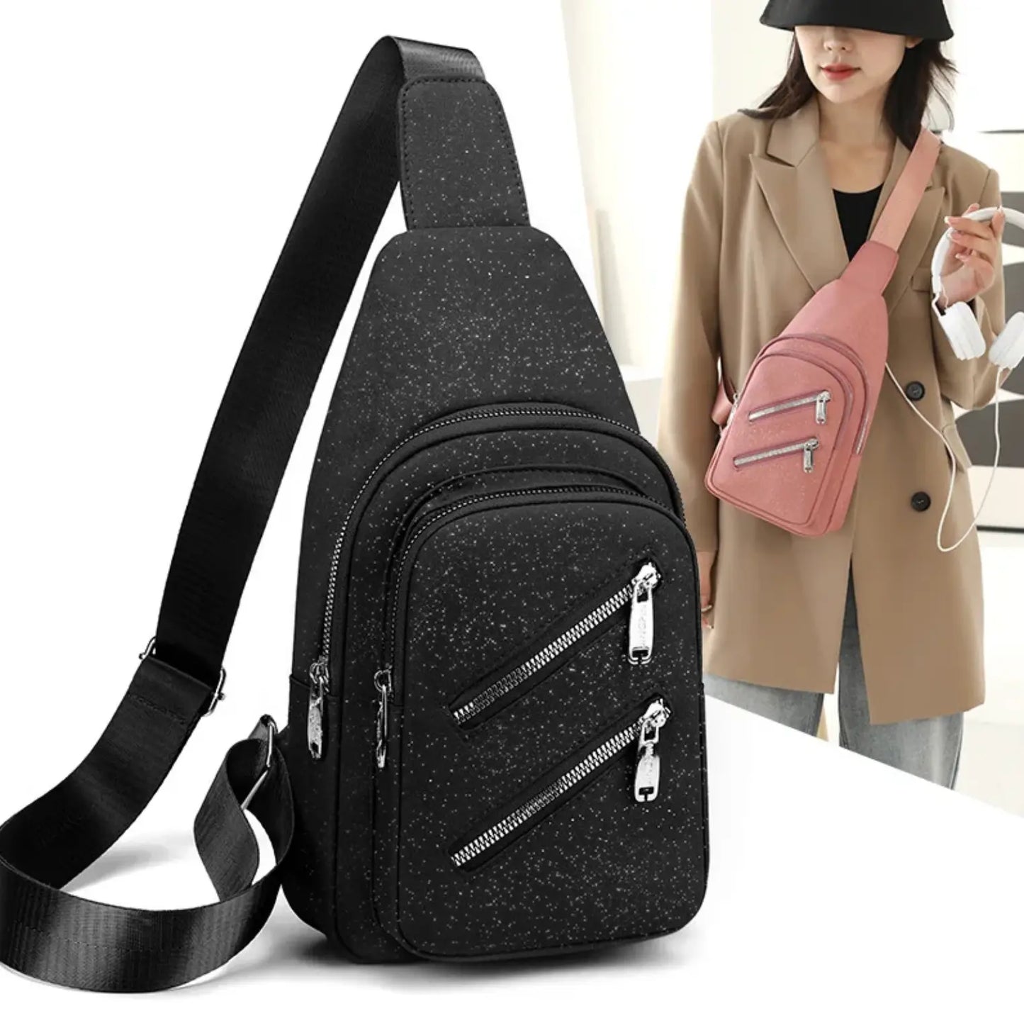 New Classic Crossbody Sling Chest Bags Ladies Fashion Sling Bags Woman Nylon Zipper Crossbody Bag