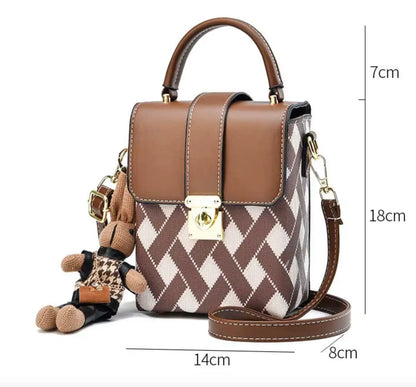 New Fendiz mobile phone bag Fashion Checkered PU Crossbody Bag for Girls Mini Shoulder Bag