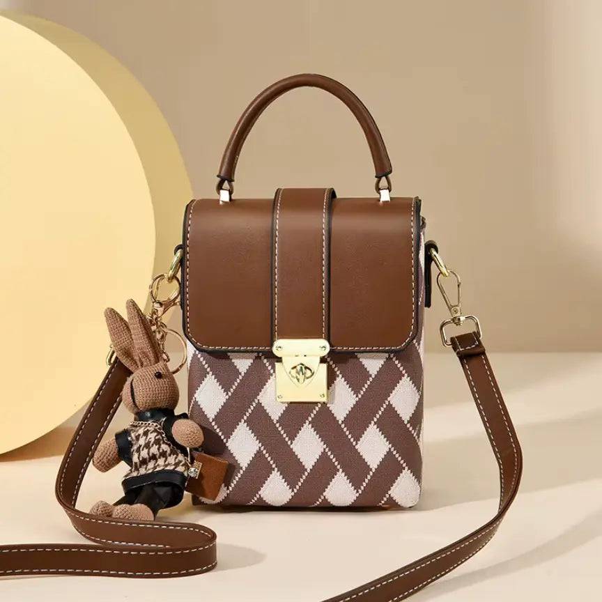 New Fendiz mobile phone bag Fashion Checkered PU Crossbody Bag for Girls Mini Shoulder Bag