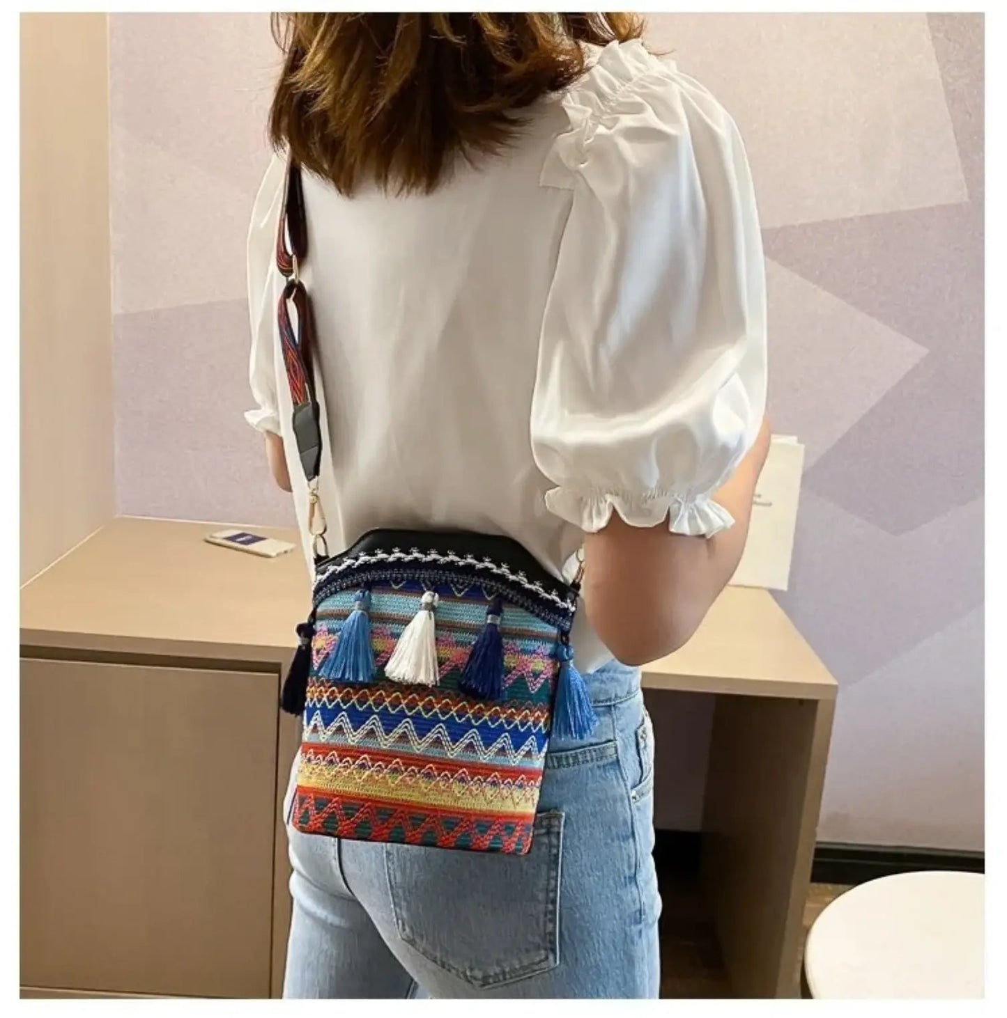 Ethnic Bucket Bags Weave Hobo PU Tassel Shoulder Bags Retro Women Fringe Bohemian Handbag