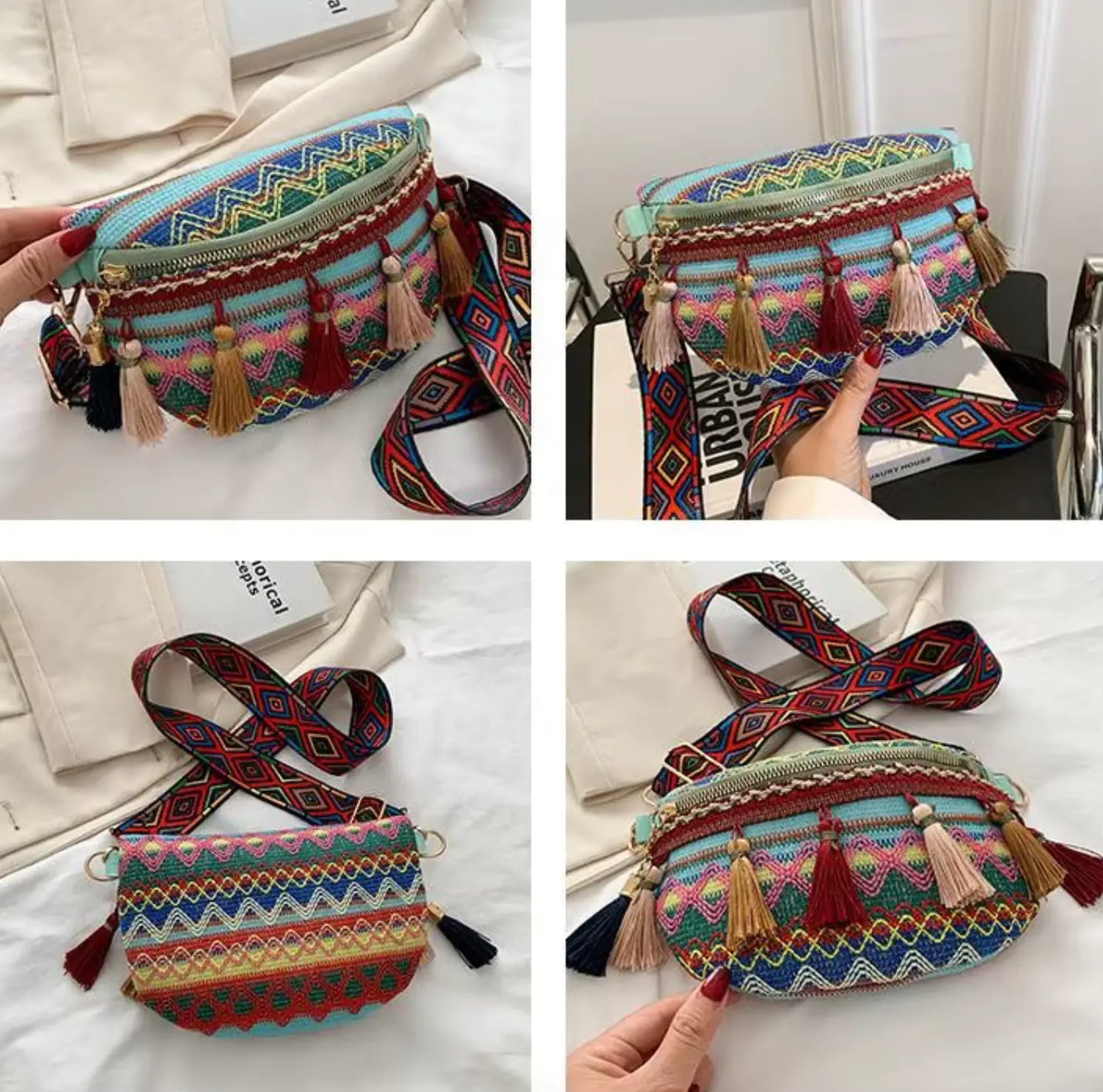 Fendiz Bag Bohemian Style Fanny Pack Crossbody Bag Waist Bag Fashion Chest Bag Casual Belt Bag Purse with Tassel
