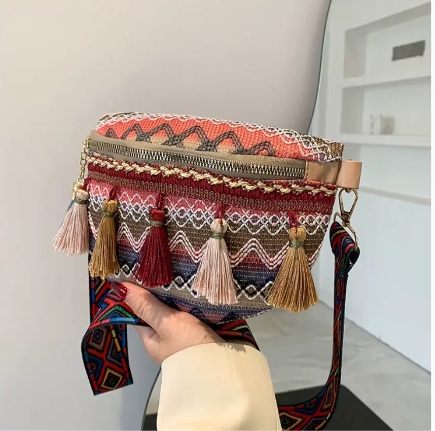 Fendiz Bag Bohemian Style Fanny Pack Crossbody Bag Waist Bag Fashion Chest Bag Casual Belt Bag Purse with Tassel