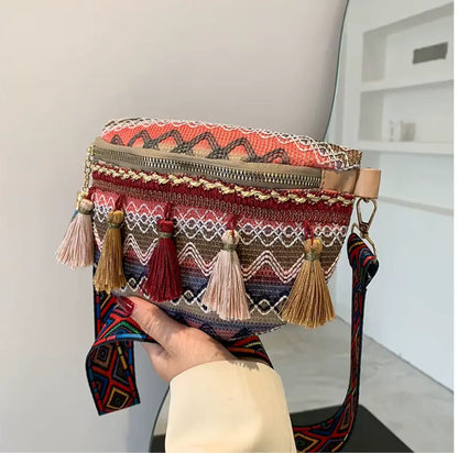 Fendiz Bag Bohemian Style Fanny Pack Crossbody Bag Waist Bag Fashion Chest Bag Casual Belt Bag Purse with Tassel
