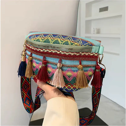 Fendiz Bag Bohemian Style Fanny Pack Crossbody Bag Waist Bag Fashion Chest Bag Casual Belt Bag Purse with Tassel