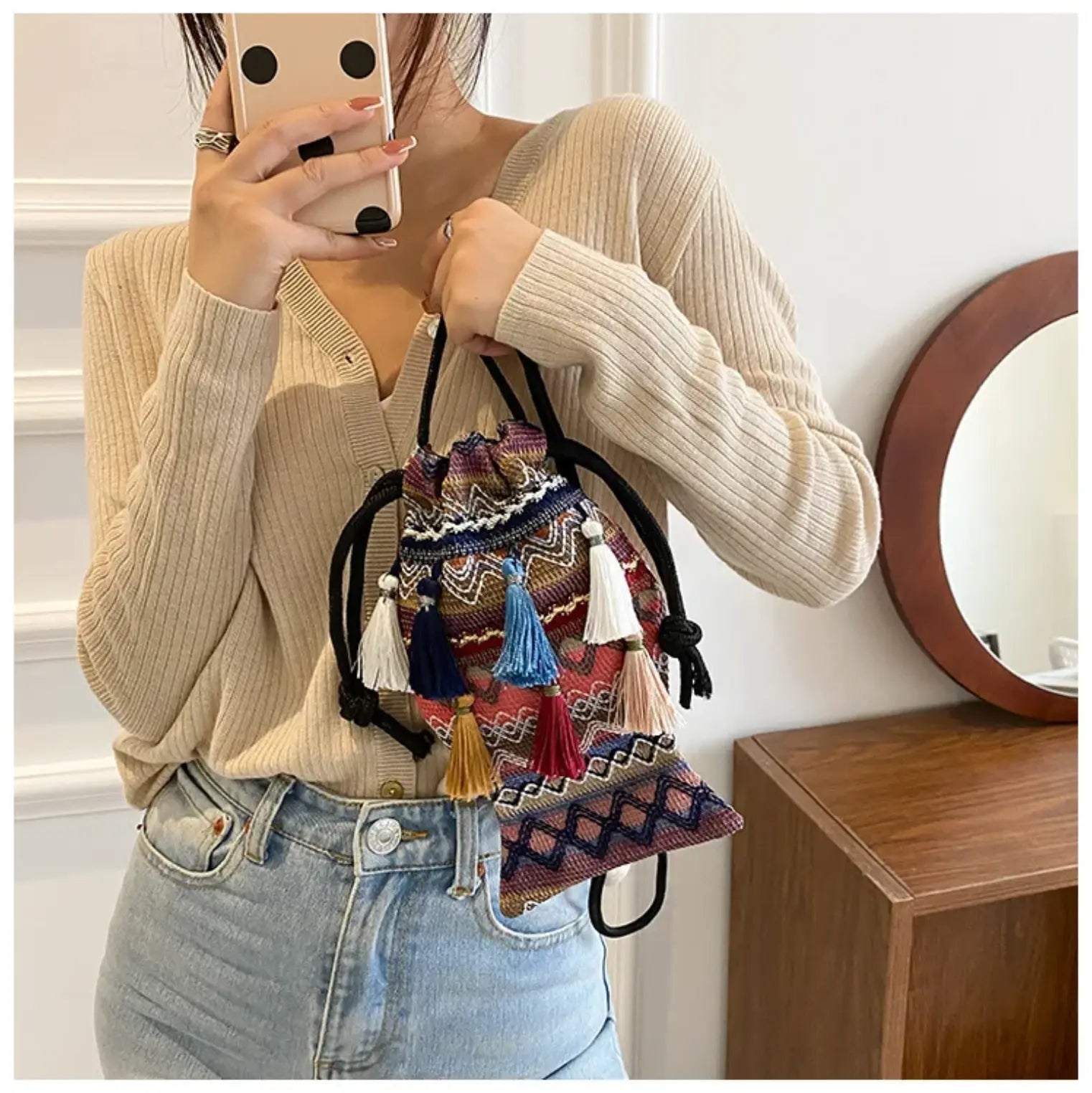 New Fendiz Bohemian Women trendy tassel bag Shoulder Bag Ethnic Cross body Bags Ladies Handbag